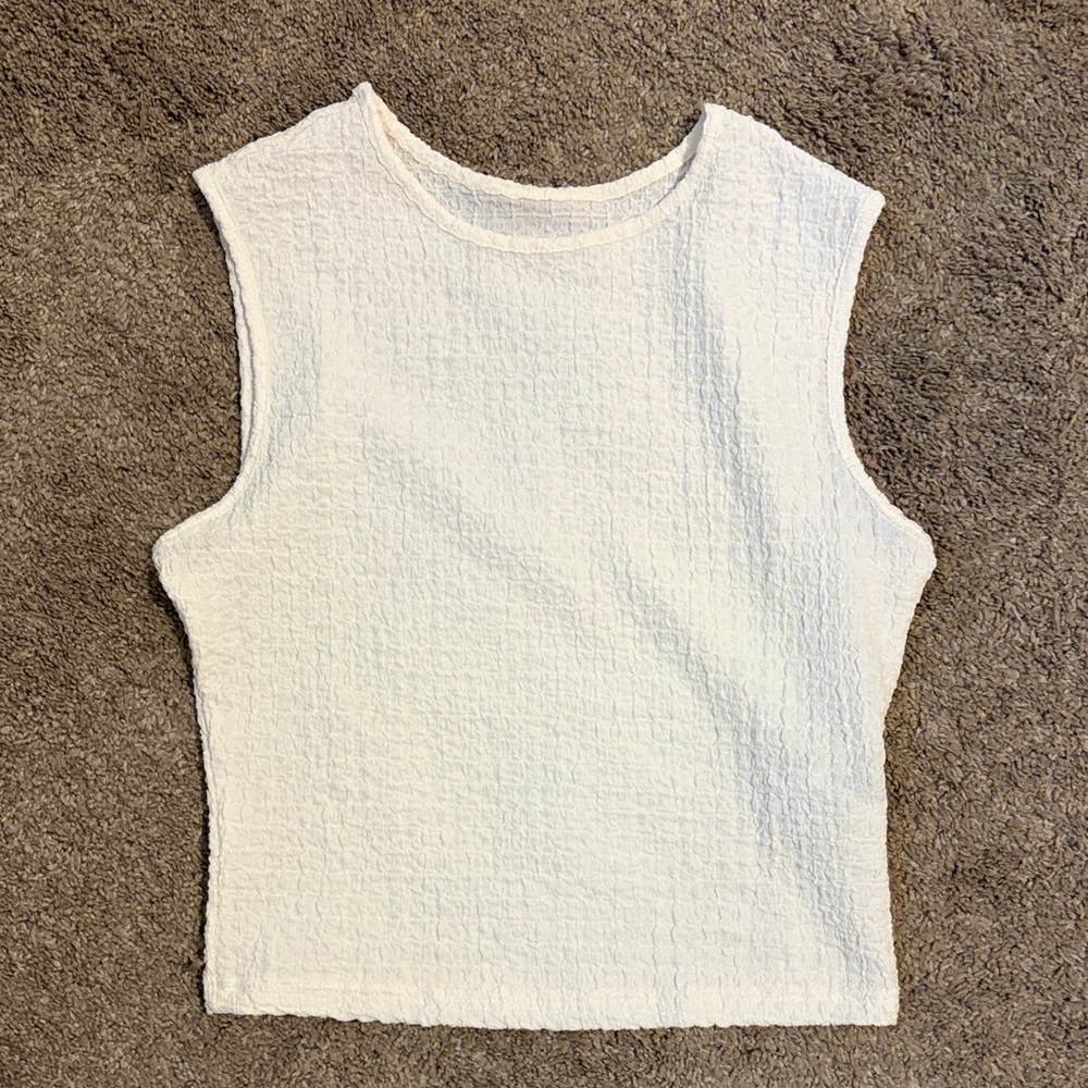 SHEIN Cream Textured Sleeveless Tank Top